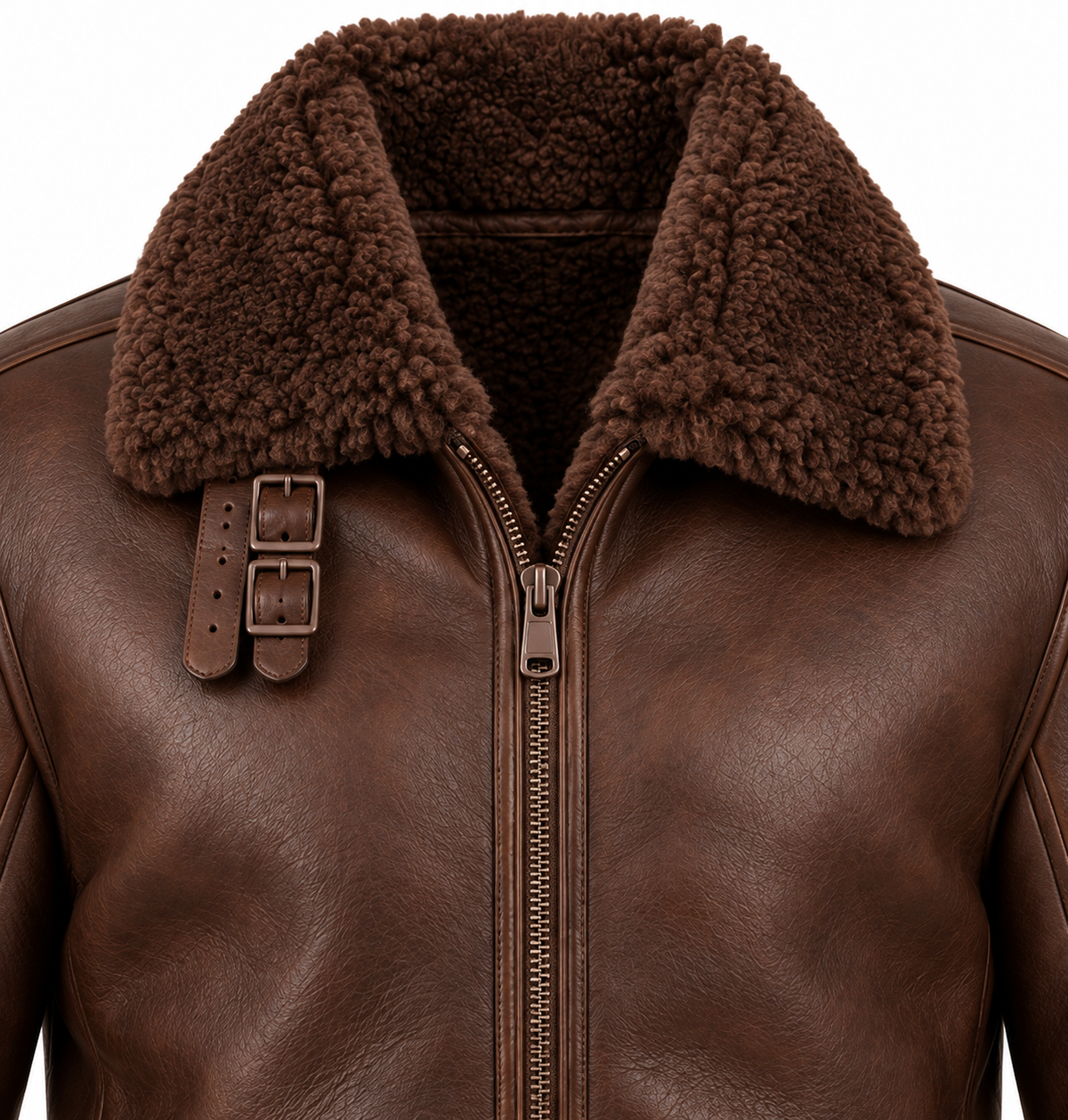 Men’s Brown Sheepskin Shearling Half-Belt Heritage B-3 Aviator Jacket — SH008