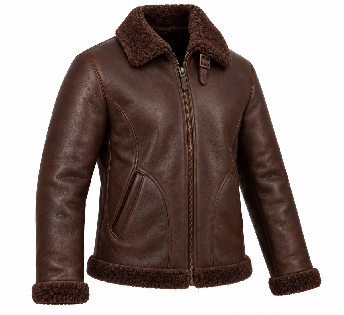 Men’s Brown Sheepskin Shearling Curved-Panel Streamlined B-6 Flyer Jacket — SH015