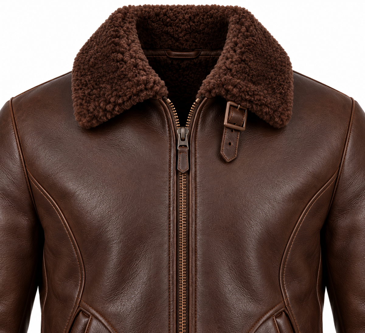 Men’s Brown Sheepskin Shearling Curved-Panel Streamlined B-6 Flyer Jacket — SH015