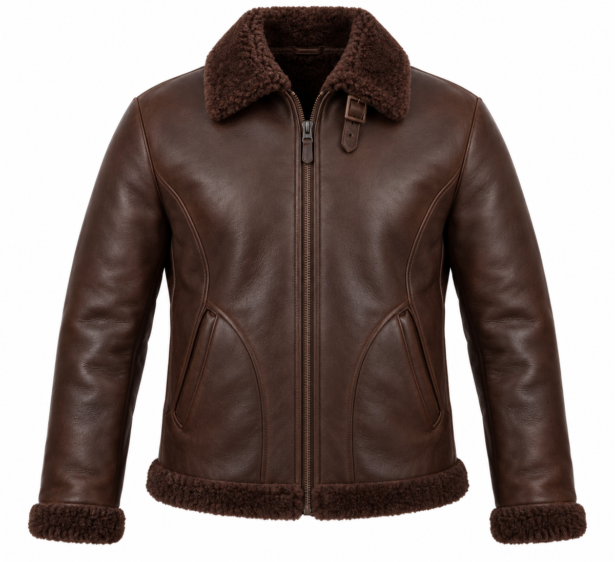 Men’s Brown Sheepskin Shearling Curved-Panel Streamlined B-6 Flyer Jacket — SH015