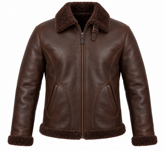 Men’s Brown Sheepskin Shearling Curved-Panel Streamlined B-6 Flyer Jacket — SH015