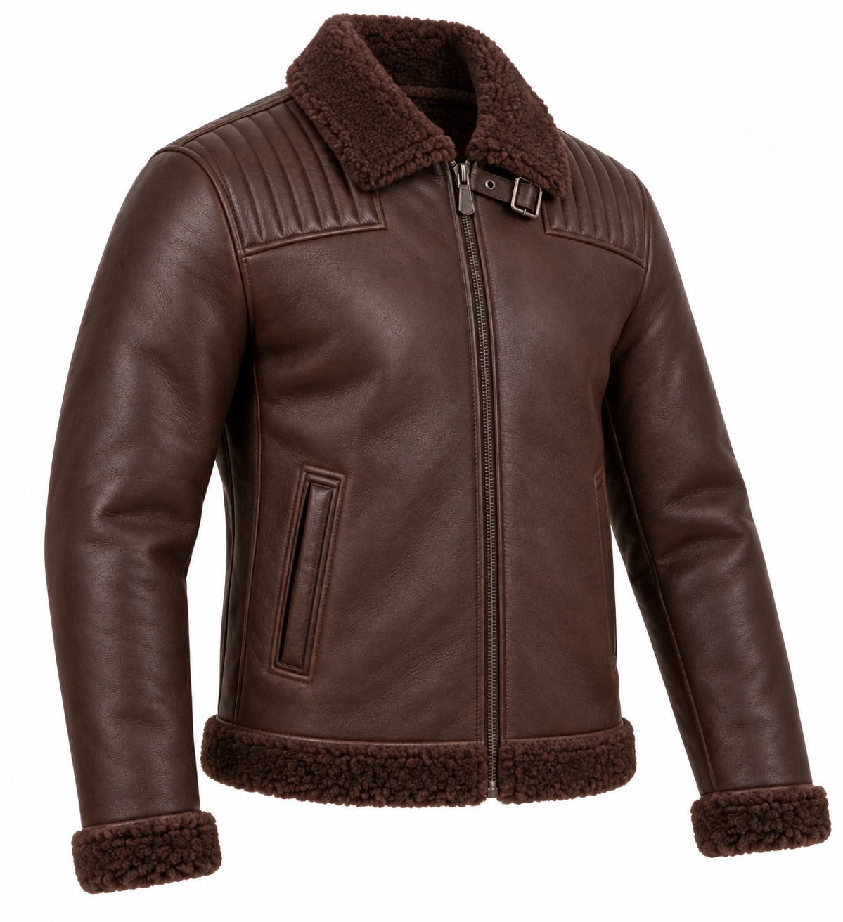 Men’s Brown Sheepskin Shearling Channel-Yoke Streamlined B-6 Flyer Jacket — SH017