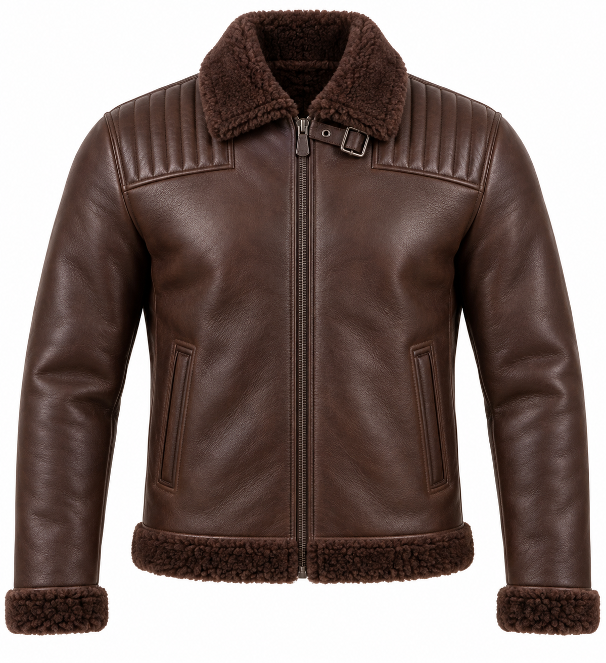 Men’s Brown Sheepskin Shearling Channel-Yoke Streamlined B-6 Flyer Jacket — SH017