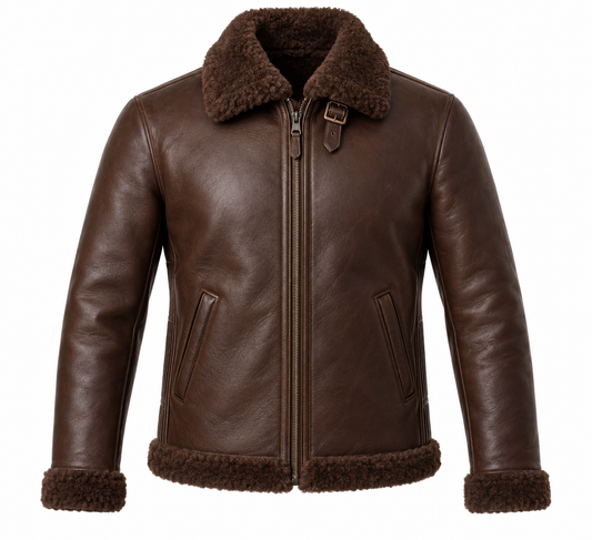 Men’s Brown Sheepskin Shearling Accordion-Side Streamlined B-6 Flyer Jacket — SH020