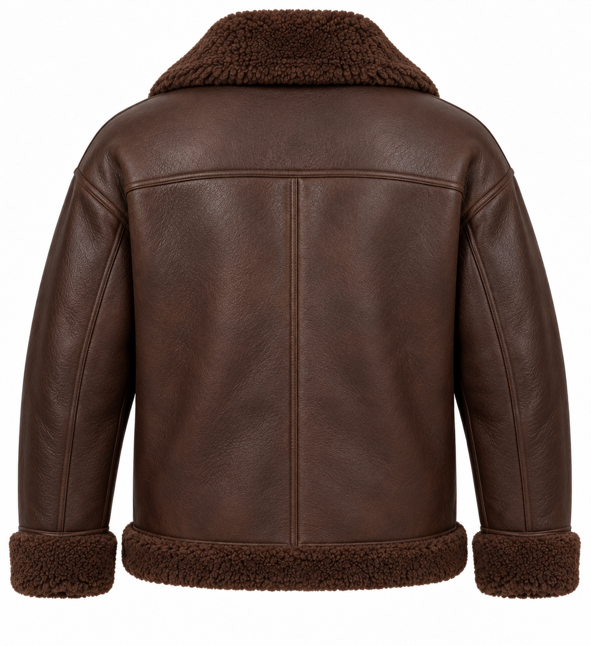 Men’s Brown Sheepskin Shearling Slanted-Welt Relaxed Flight Bomber Jacket — SH021