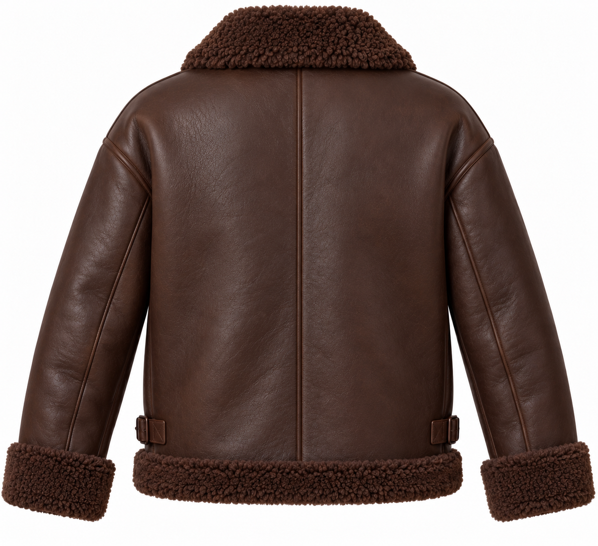 Men’s Brown Sheepskin Shearling Buckle-Waist Relaxed Flight Bomber Jacket — SH023