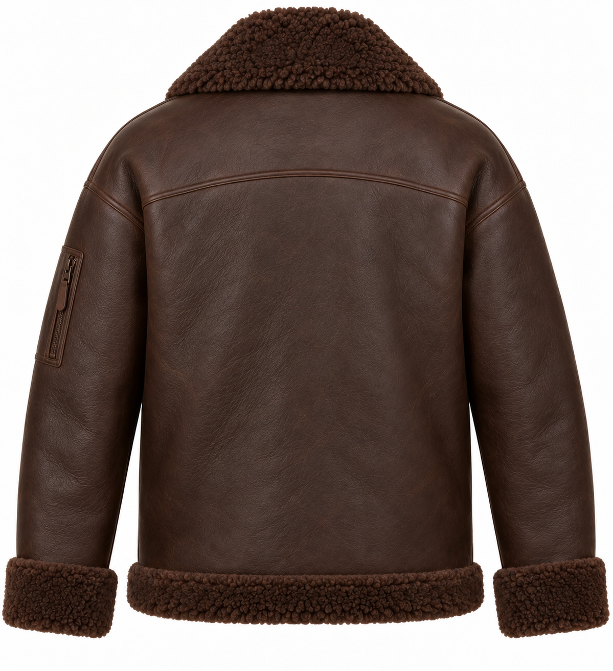 Men’s Brown Sheepskin Shearling Utility-Zip Relaxed Flight Bomber Jacket — SH026