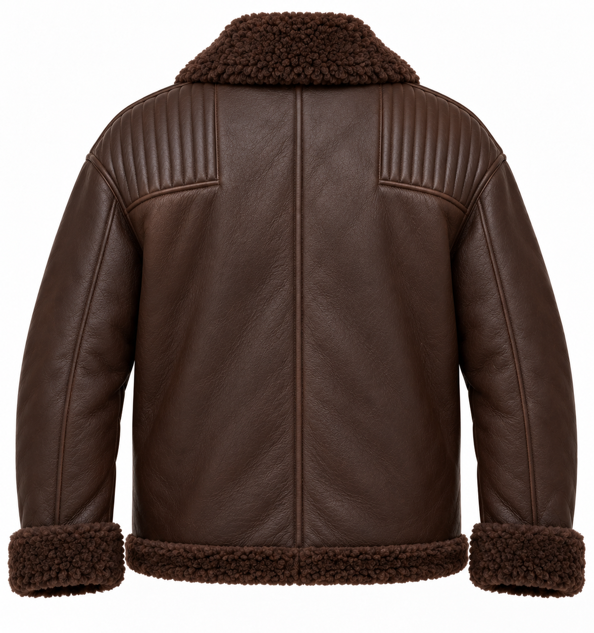 Men’s Brown Sheepskin Shearling Channel-Yoke Relaxed Flight Bomber Jacket — SH027