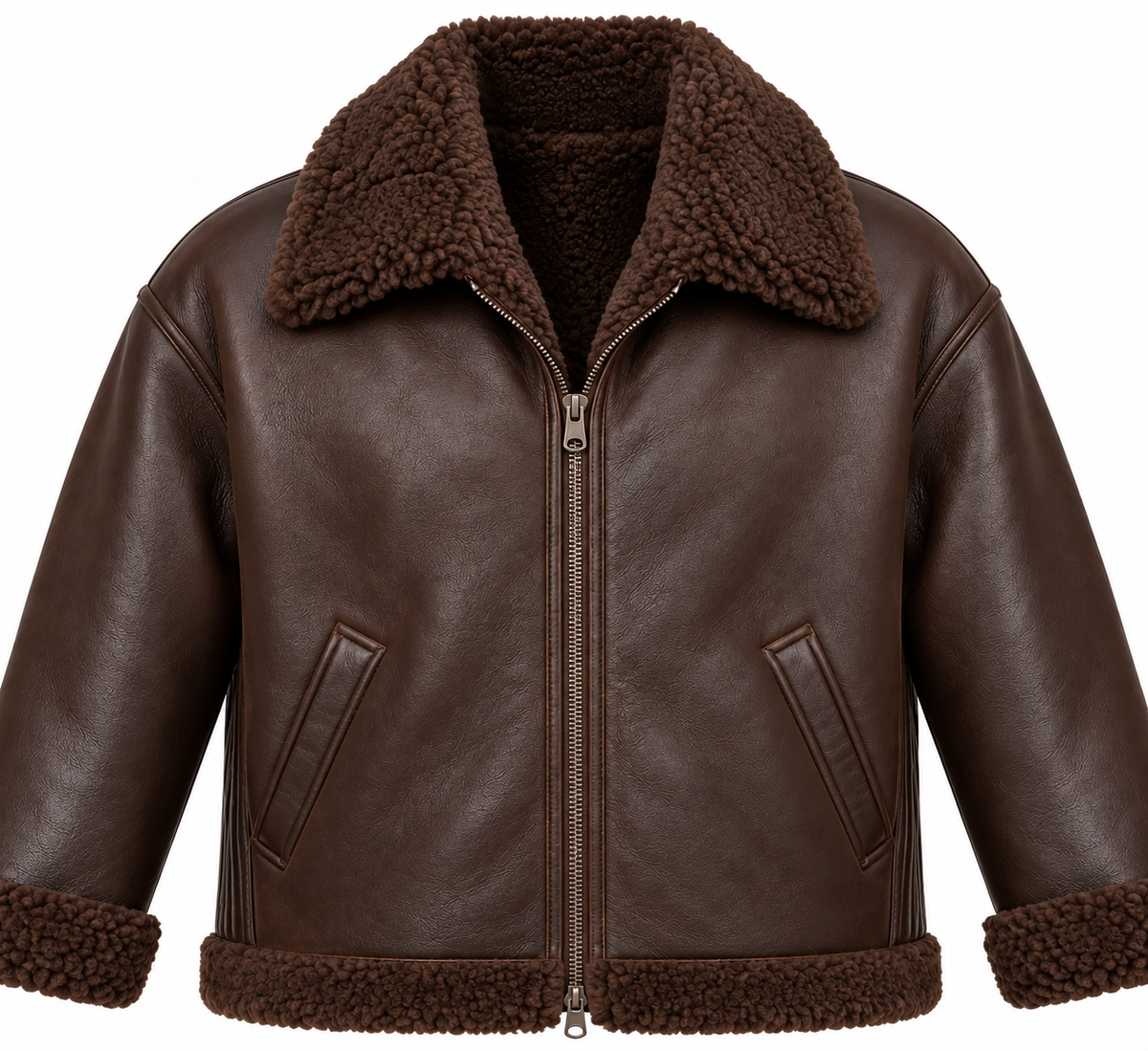 Men’s Brown Sheepskin Shearling Accordion-Side Relaxed Flight Bomber Jacket — SH030