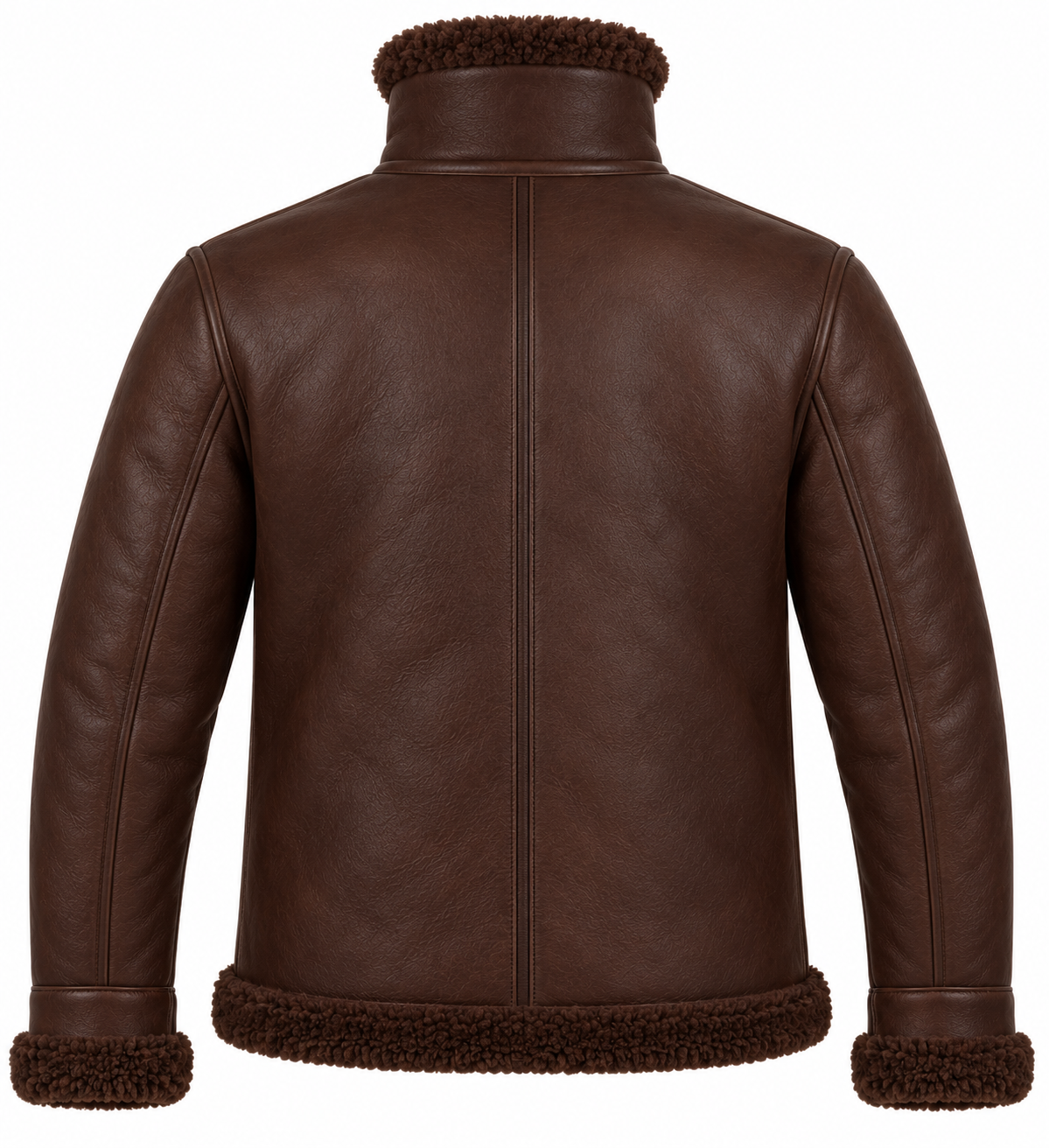 Men’s Brown Sheepskin Shearling Twin-Zip Buckle-Collar Pilot Jacket — SH032