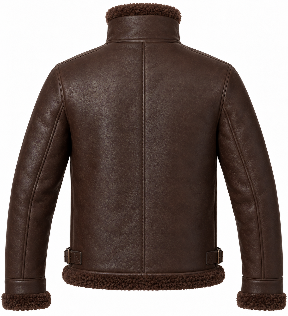 Men’s Brown Sheepskin Shearling Buckle-Waist Buckle-Collar Pilot Jacket — SH033