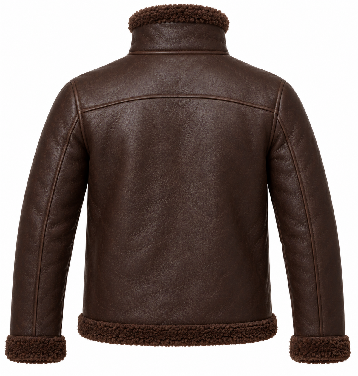 Men’s Brown Sheepskin Shearling Utility-Zip Buckle-Collar Pilot Jacket — SH036