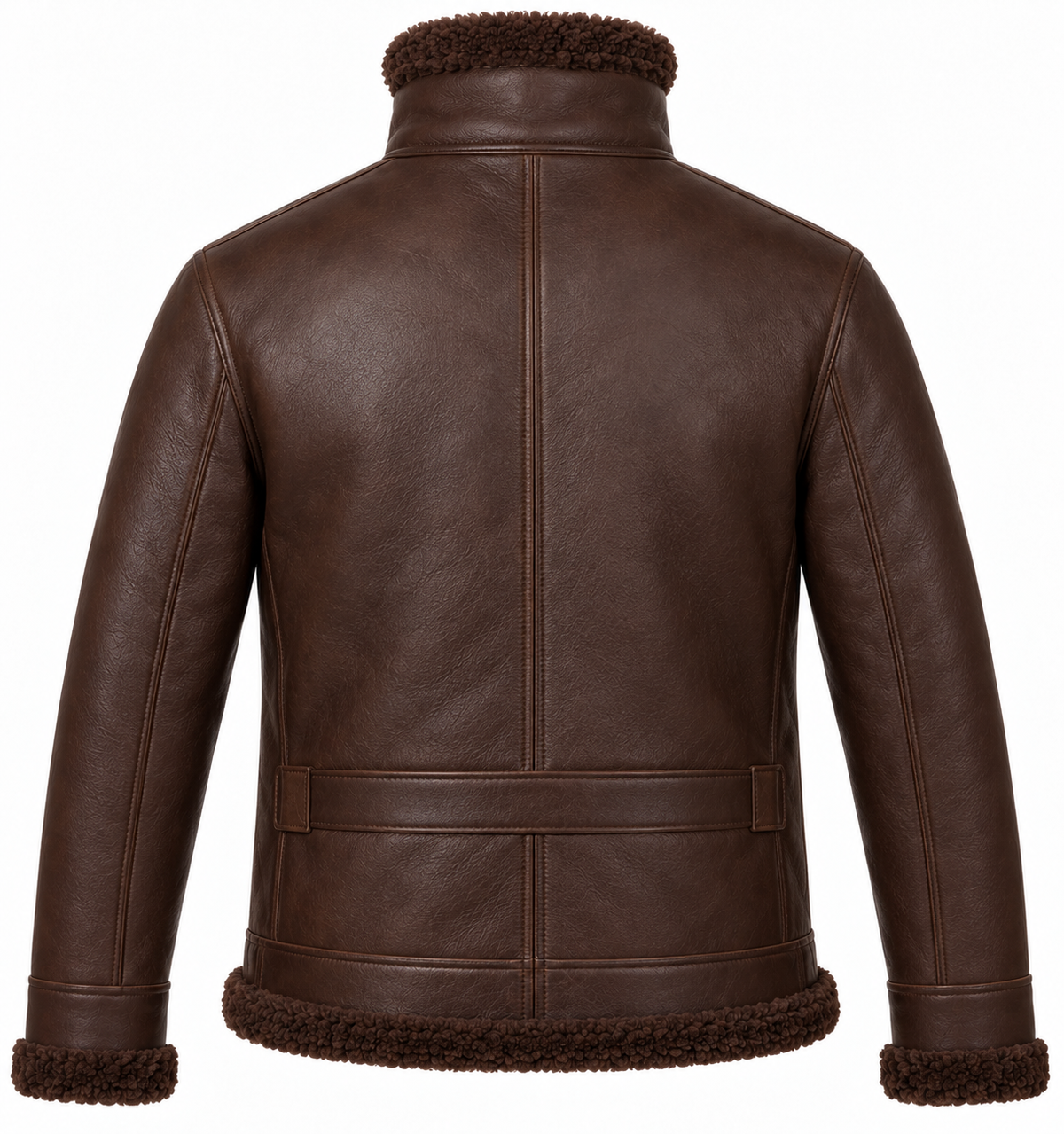 Men’s Brown Sheepskin Shearling Half-Belt Buckle-Collar Pilot Jacket — SH038