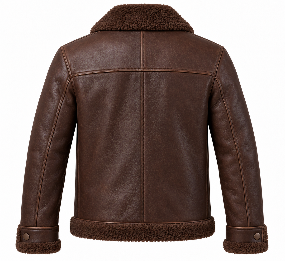 Men’s Brown Sheepskin Shearling Slanted-Welt Trucker Jacket — SH041