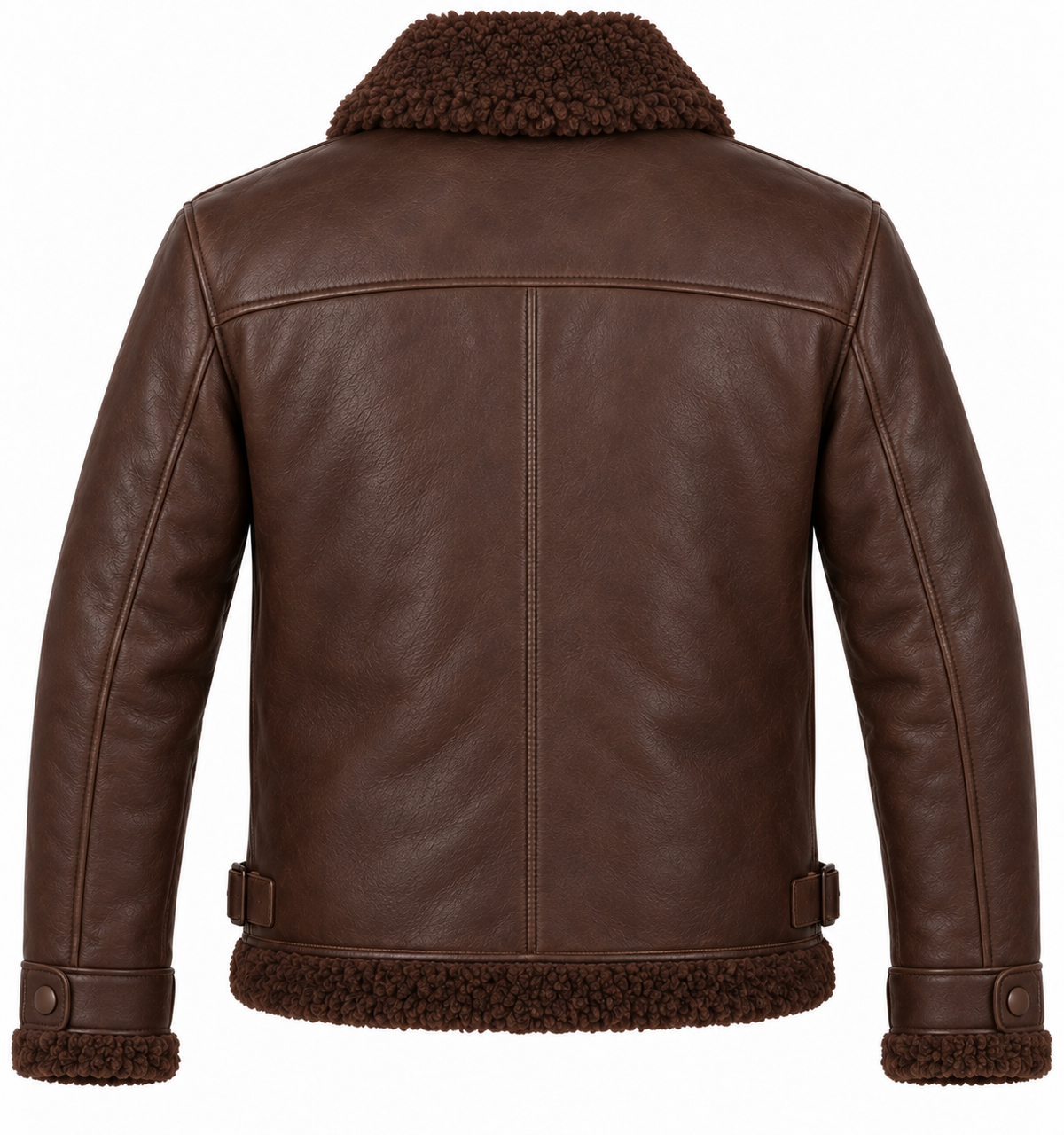 Men’s Brown Sheepskin Shearling Buckle-Waist Trucker Jacket — SH043