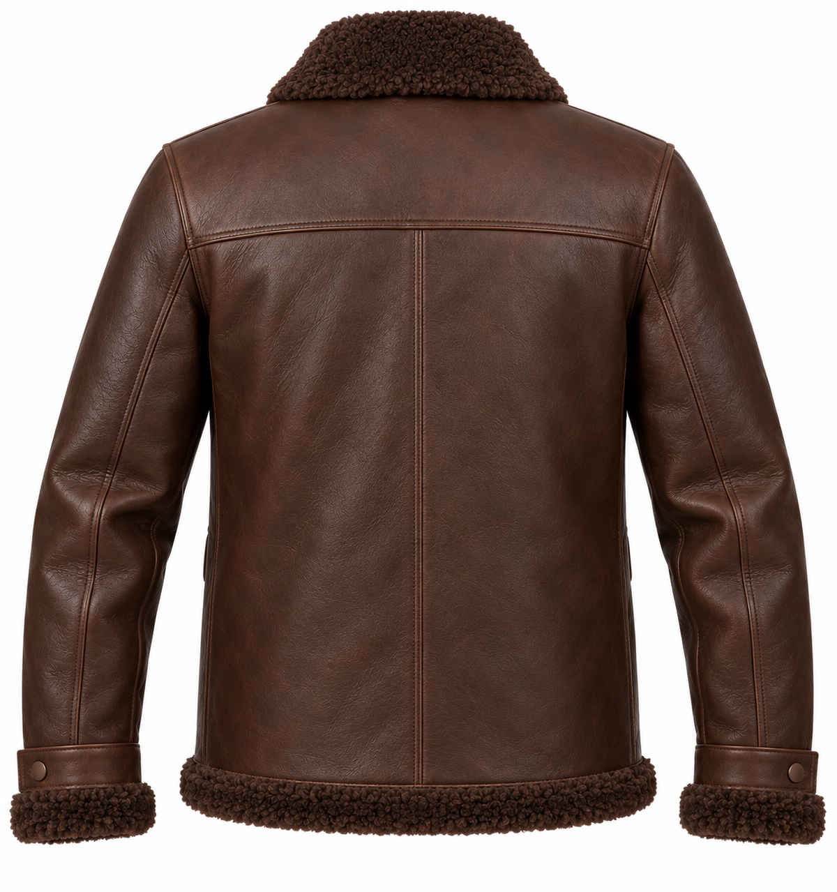 Men’s Brown Sheepskin Shearling Patch-Pocket Trucker Jacket — SH044