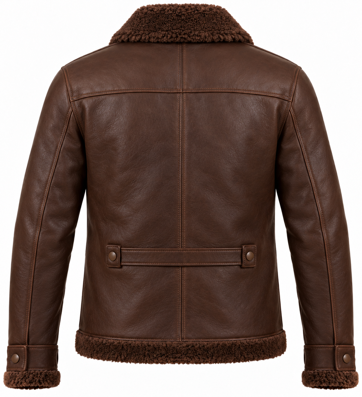 Men’s Brown Sheepskin Shearling Half-Belt Trucker Jacket — SH048