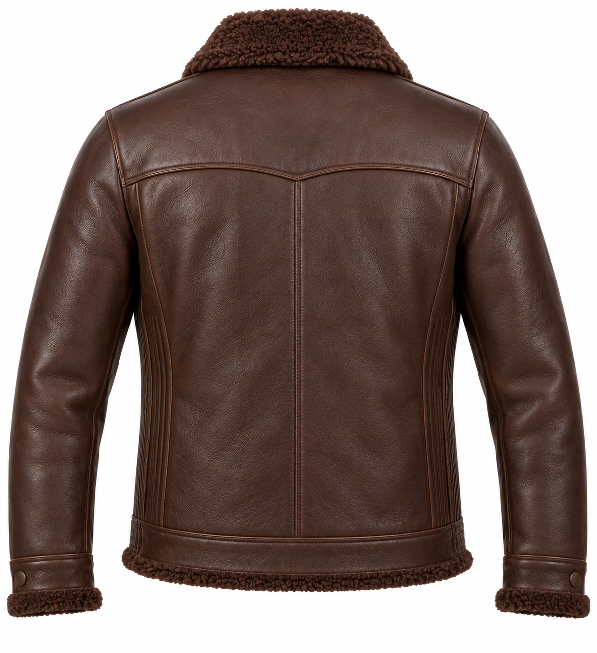 Men’s Brown Sheepskin Shearling Accordion-Side Trucker Jacket — SH050