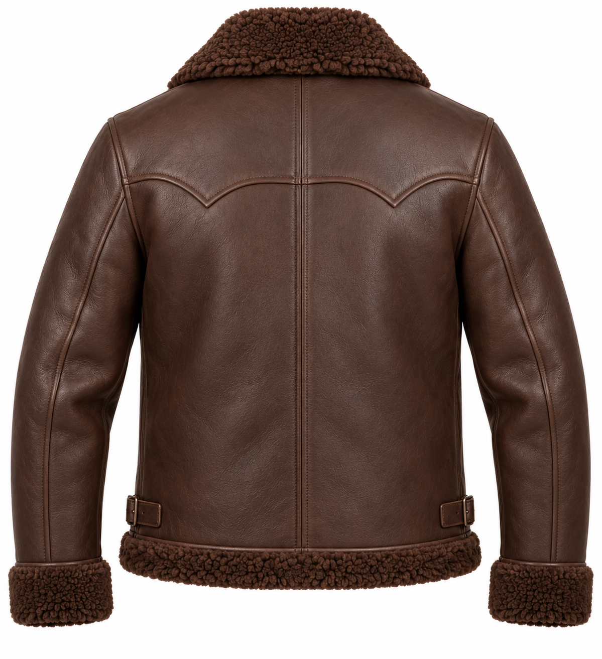 Men’s Brown Sheepskin Shearling Buckle-Waist Ranch Zip Jacket — SH053