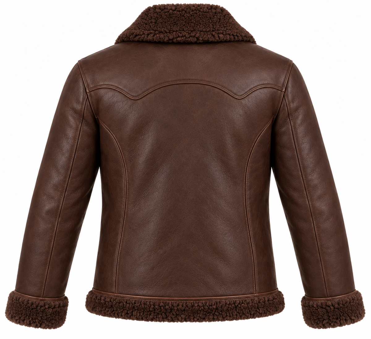 Men’s Brown Sheepskin Shearling Curved-Panel Ranch Zip Jacket — SH055