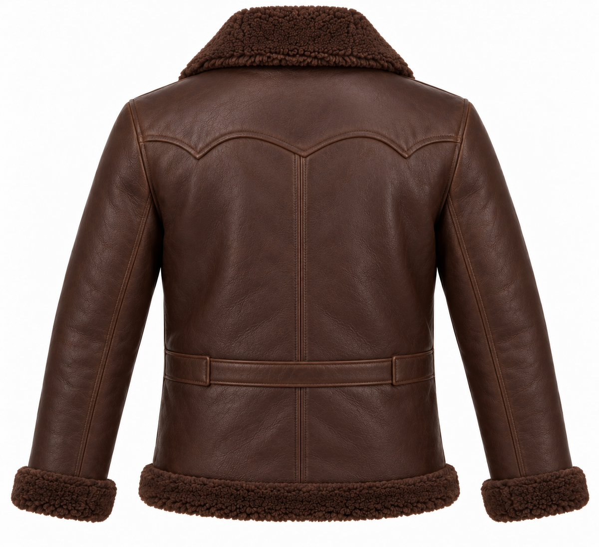 Men’s Brown Sheepskin Shearling Half-Belt Ranch Zip Jacket — SH058