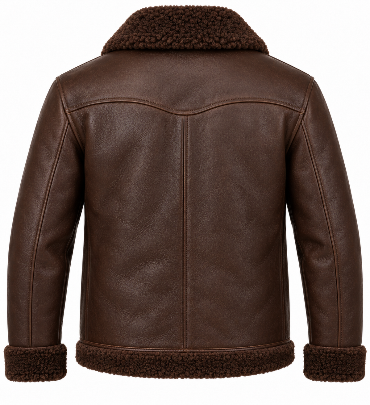 Men’s Brown Sheepskin Shearling Angular-Flap Ranch Zip Jacket — SH059