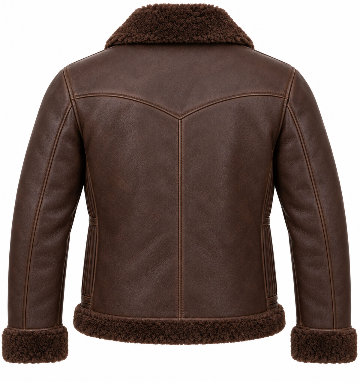 Men’s Brown Sheepskin Shearling Accordion-Side Ranch Zip Jacket — SH060