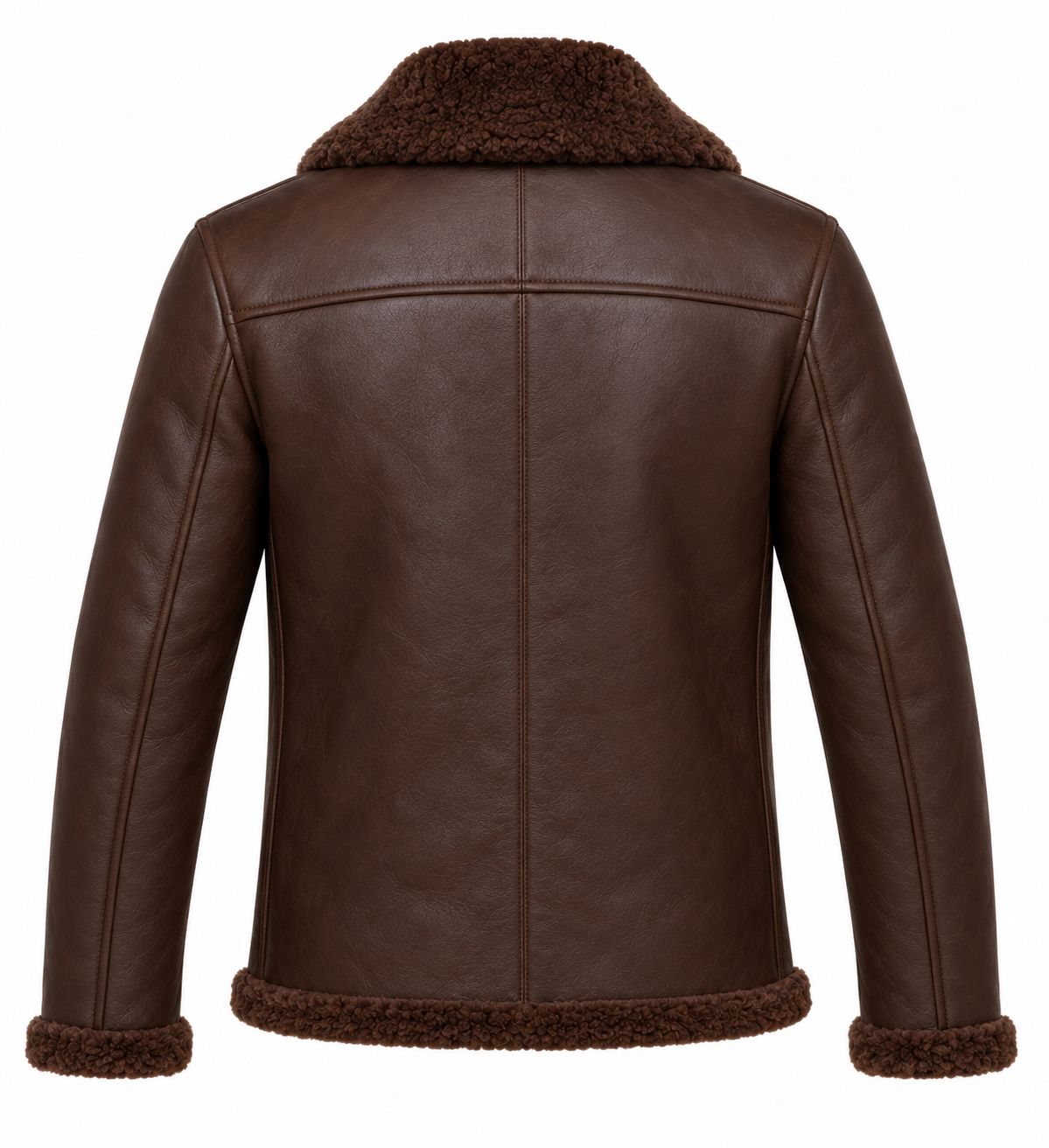 Men’s Brown Sheepskin Shearling Slanted-Welt Moto Jacket — SH061