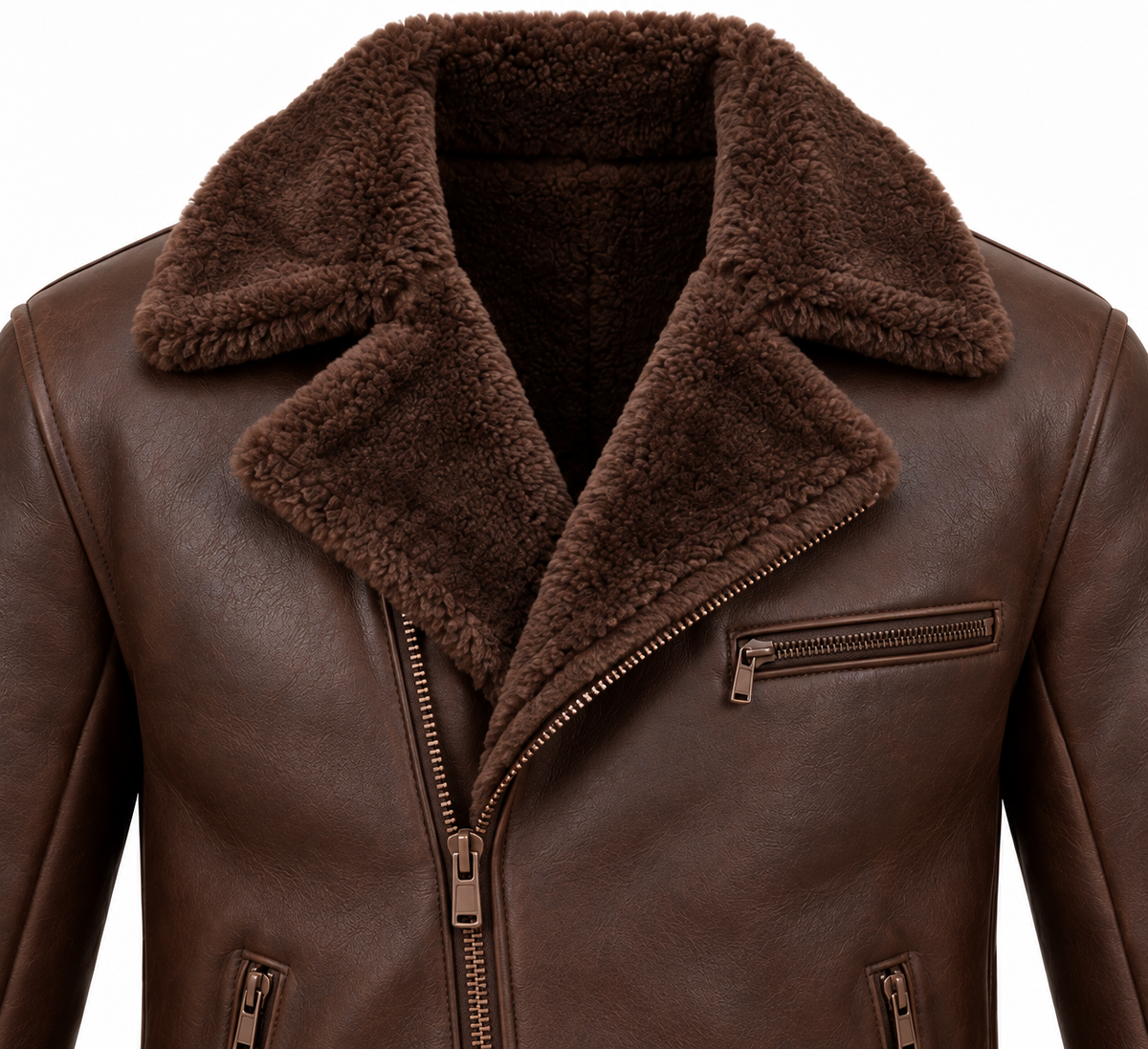 Men’s Brown Sheepskin Shearling Twin-Zip Moto Jacket — SH062