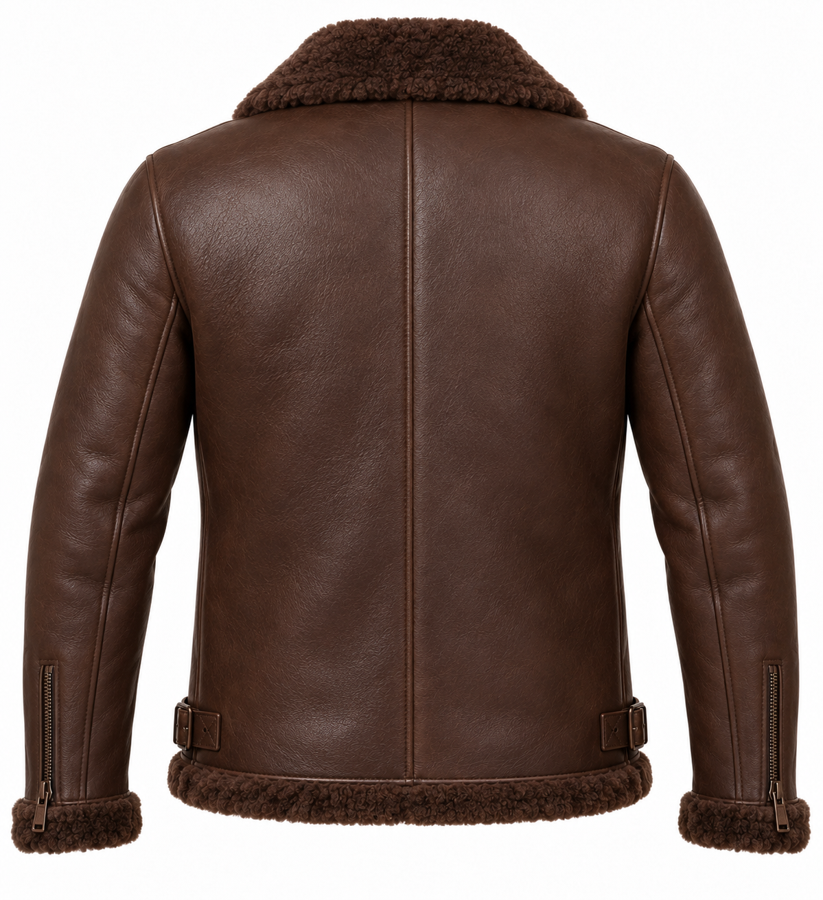 Men’s Brown Sheepskin Shearling Buckle-Waist Moto Jacket — SH063