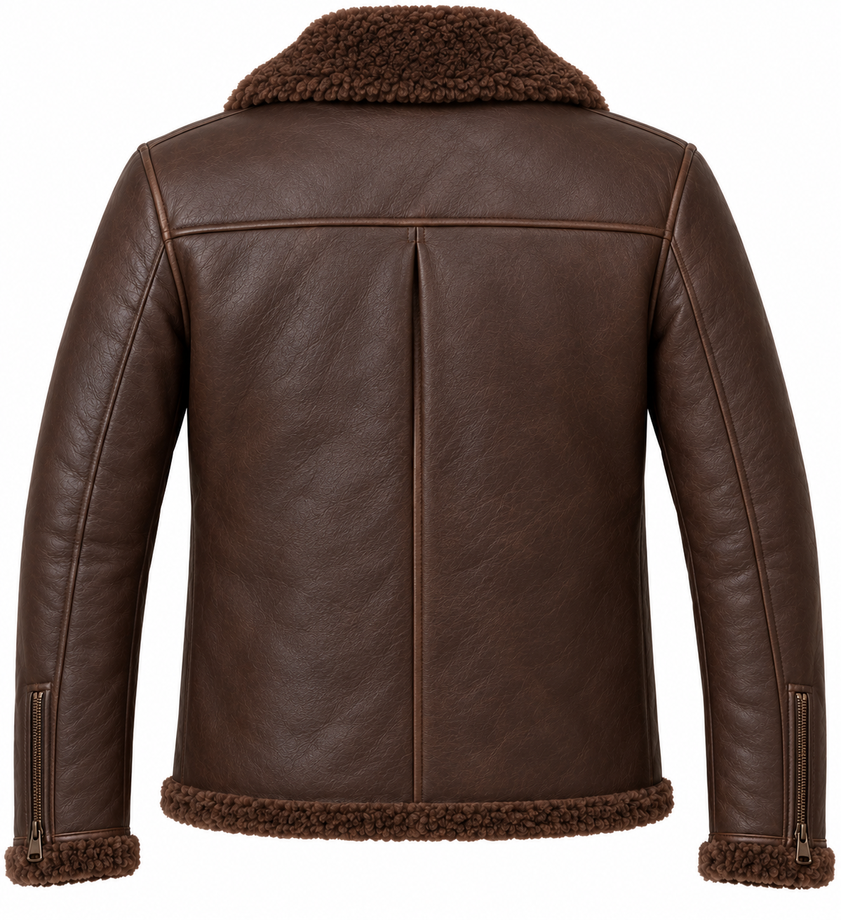 Men’s Brown Sheepskin Shearling Angular-Flap Moto Jacket — SH069