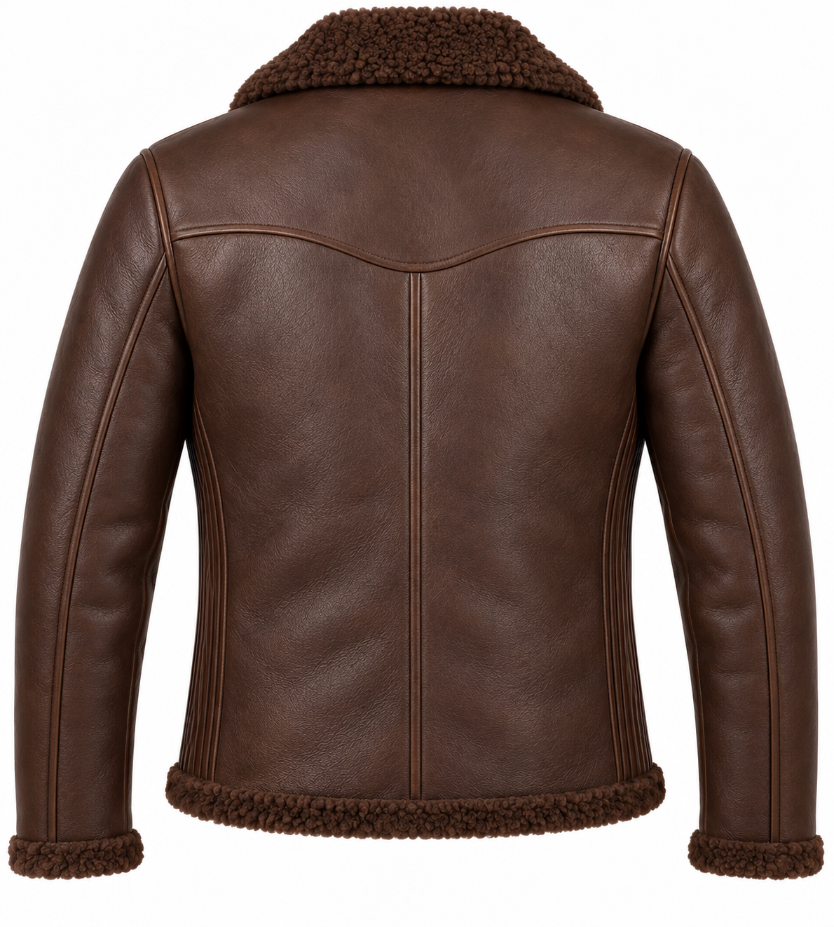 Men’s Brown Sheepskin Shearling Accordion-Side Moto Jacket — SH070