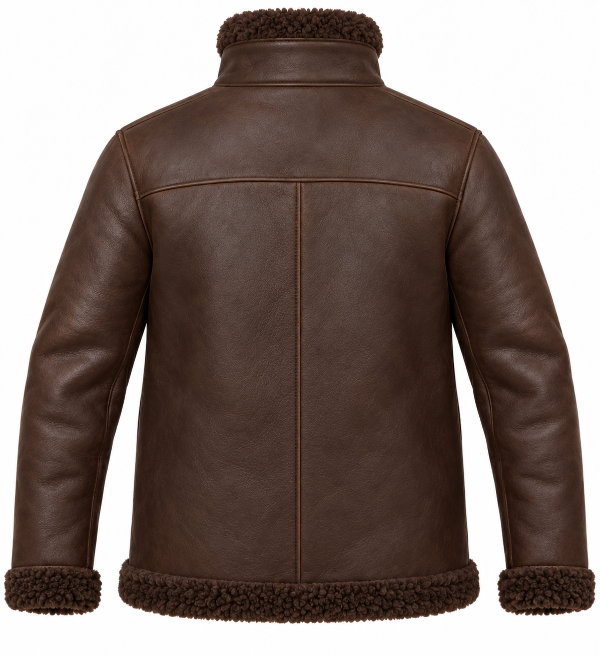 Men’s Brown Sheepskin Shearling Patch-Pocket Storm-Collar Flight Jacket — SH074