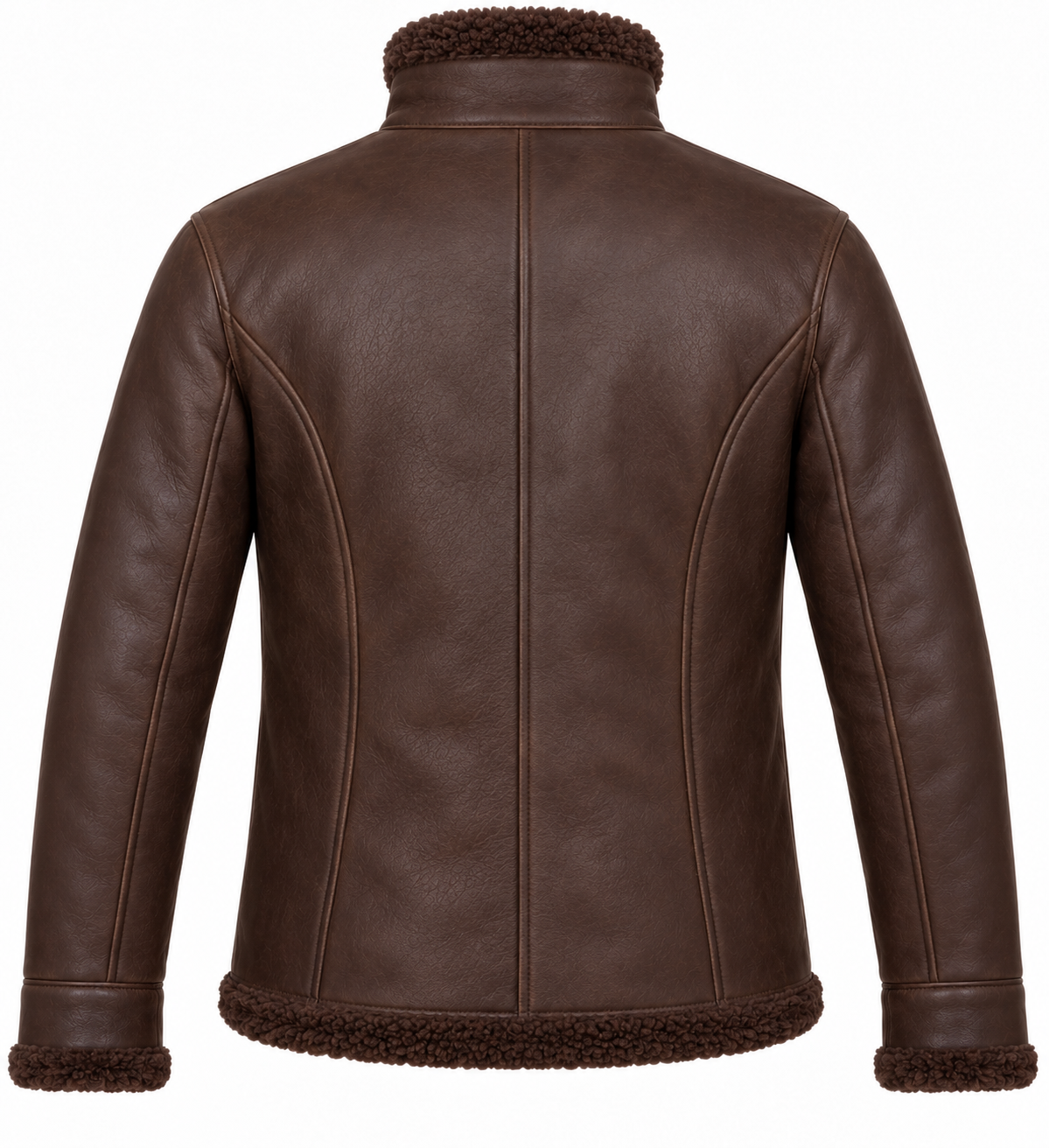 Men’s Brown Sheepskin Shearling Curved-Panel Storm-Collar Flight Jacket — SH075