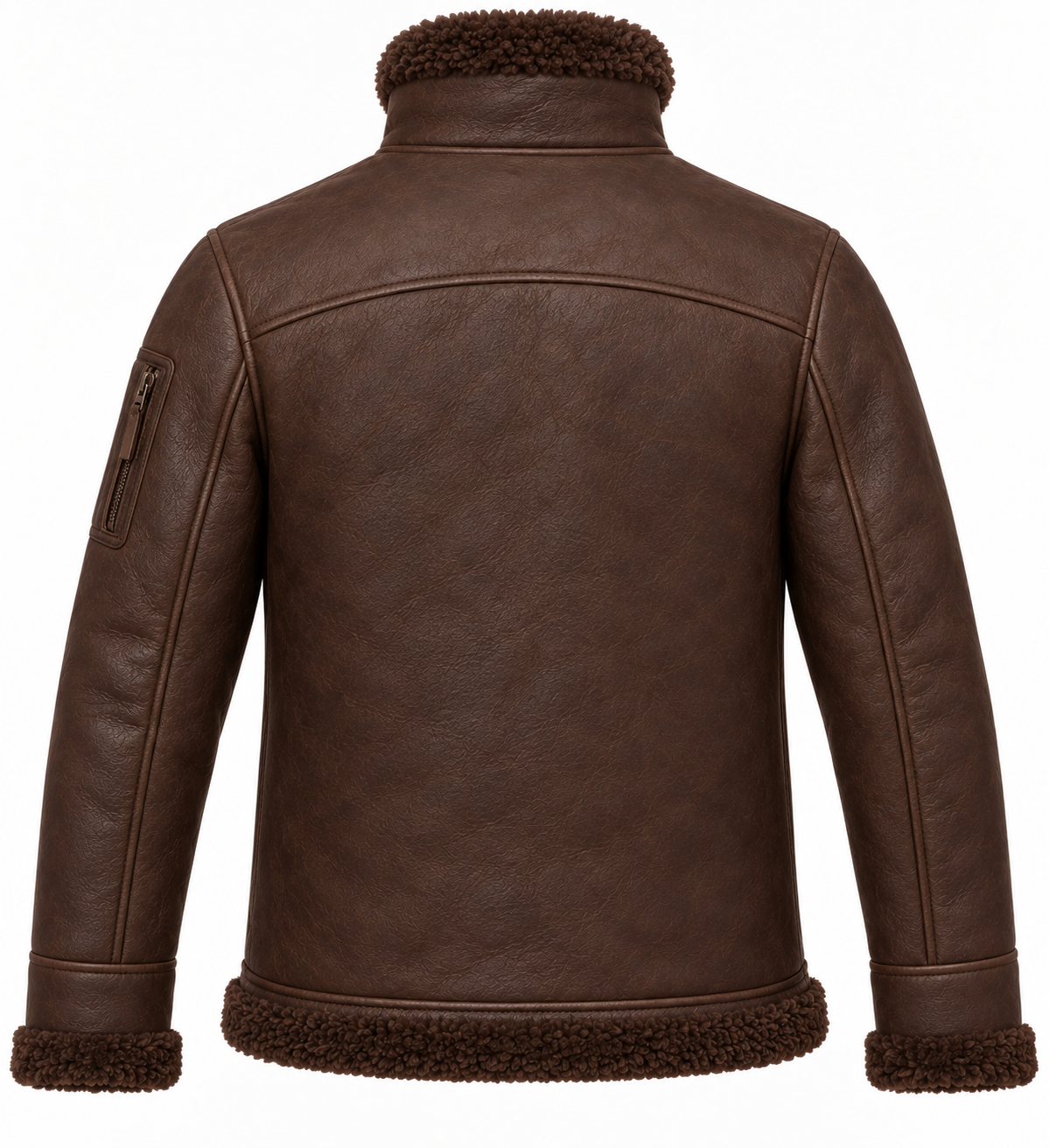 Men’s Brown Sheepskin Shearling Utility-Zip Storm-Collar Flight Jacket — SH076