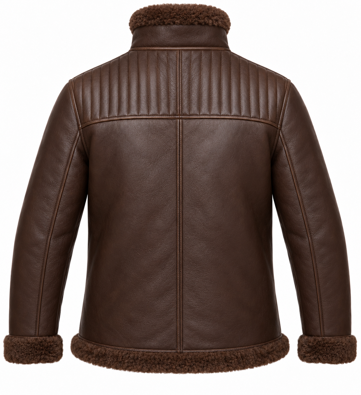 Men’s Brown Sheepskin Shearling Channel-Yoke Storm-Collar Flight Jacket — SH077