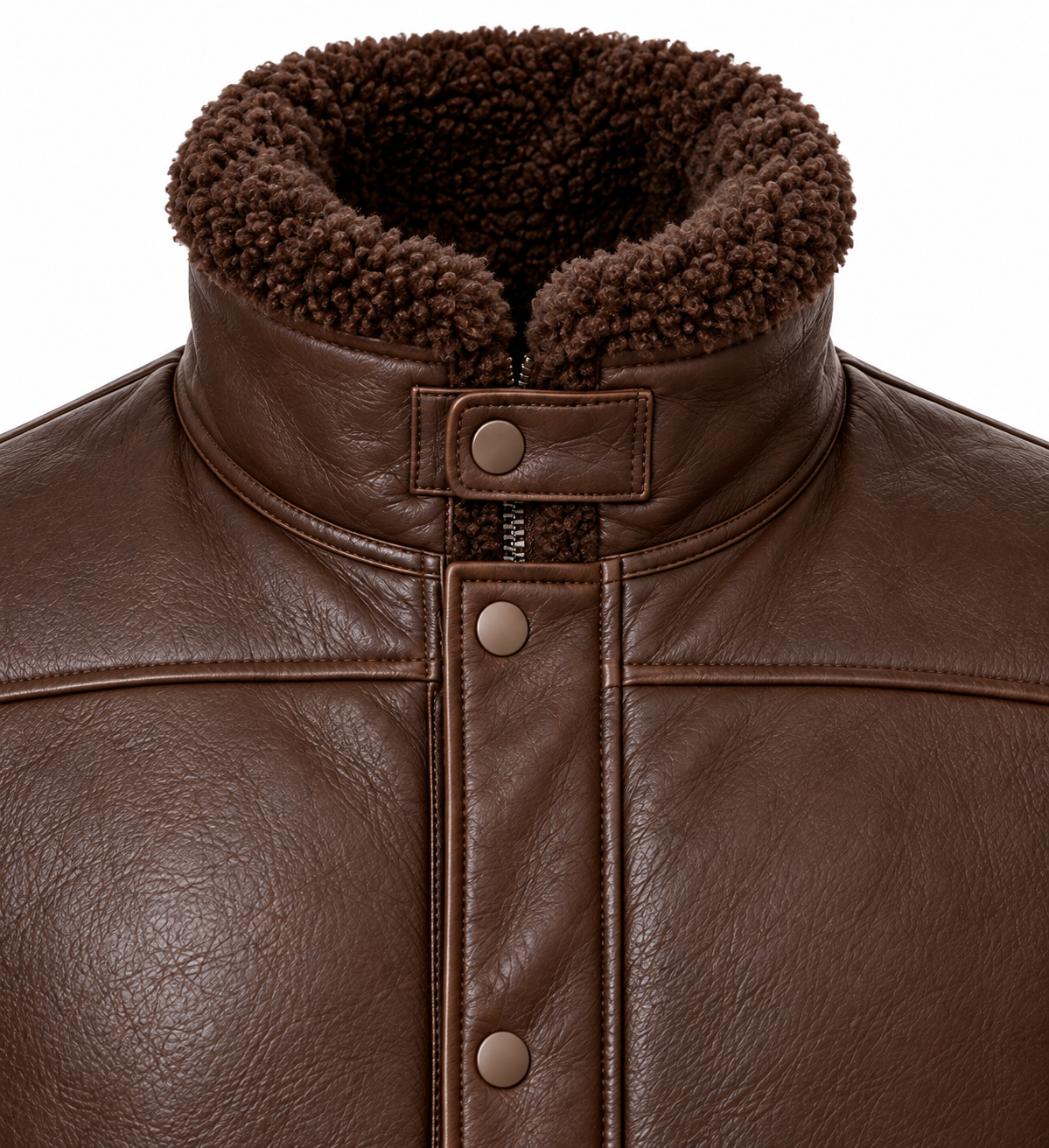Men’s Brown Sheepskin Shearling Angular-Flap Storm-Collar Flight Jacket — SH079