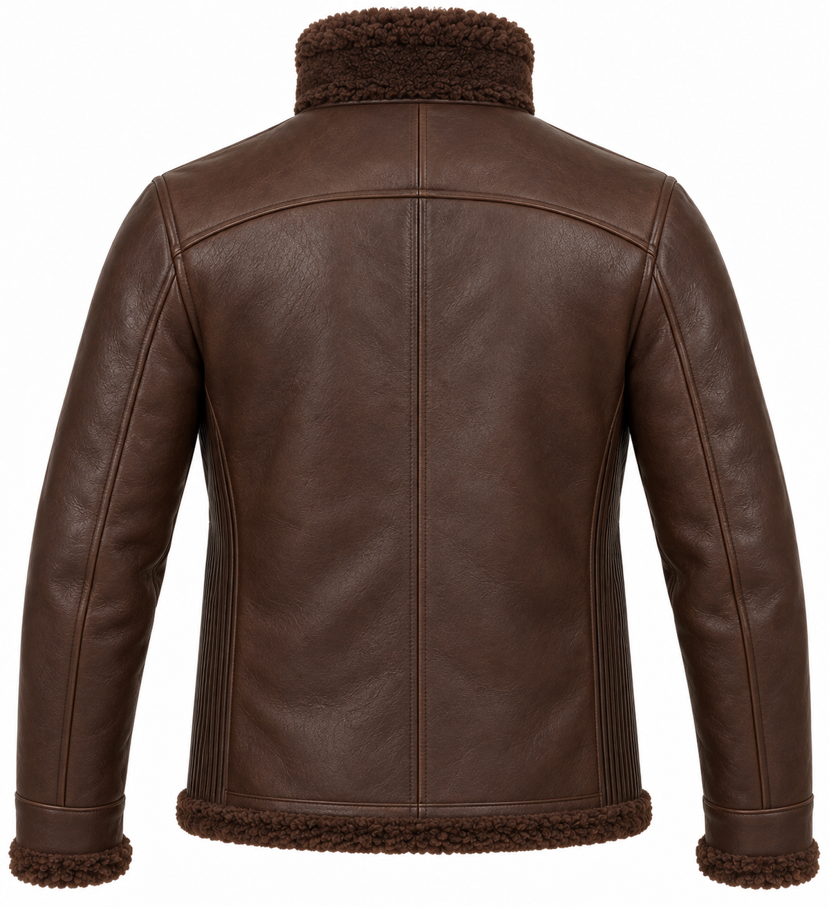 Men’s Brown Sheepskin Shearling Accordion-Side Storm-Collar Flight Jacket — SH080