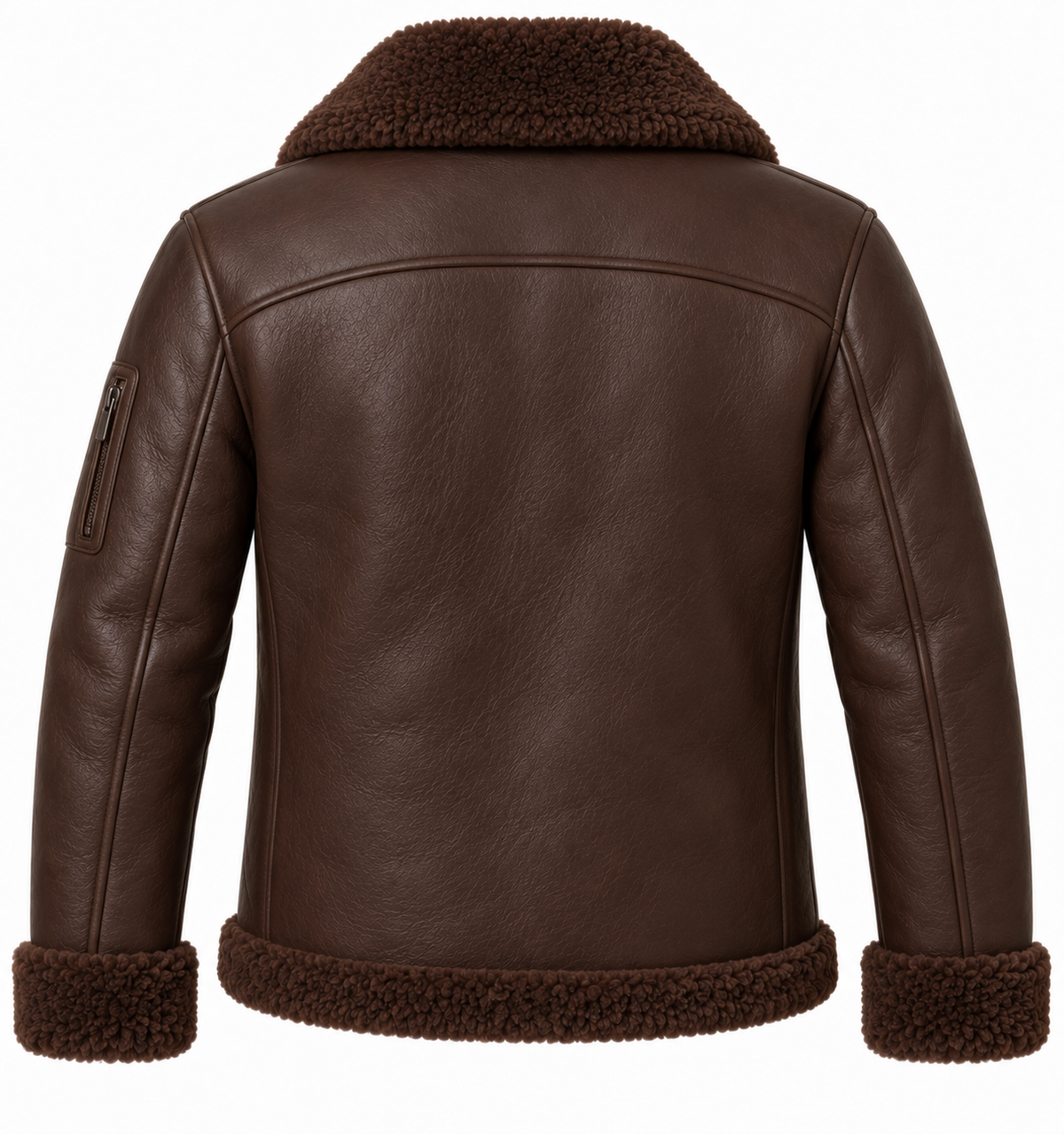 Men’s Brown Sheepskin Shearling Utility-Zip Shawl-Collar Jacket — SH086