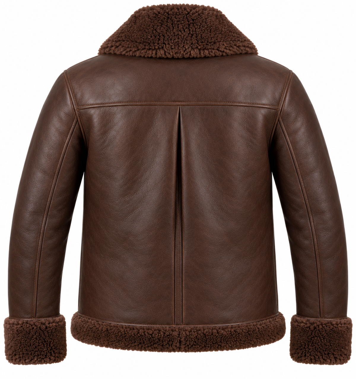 Men’s Brown Sheepskin Shearling Angular-Flap Shawl-Collar Jacket — SH089