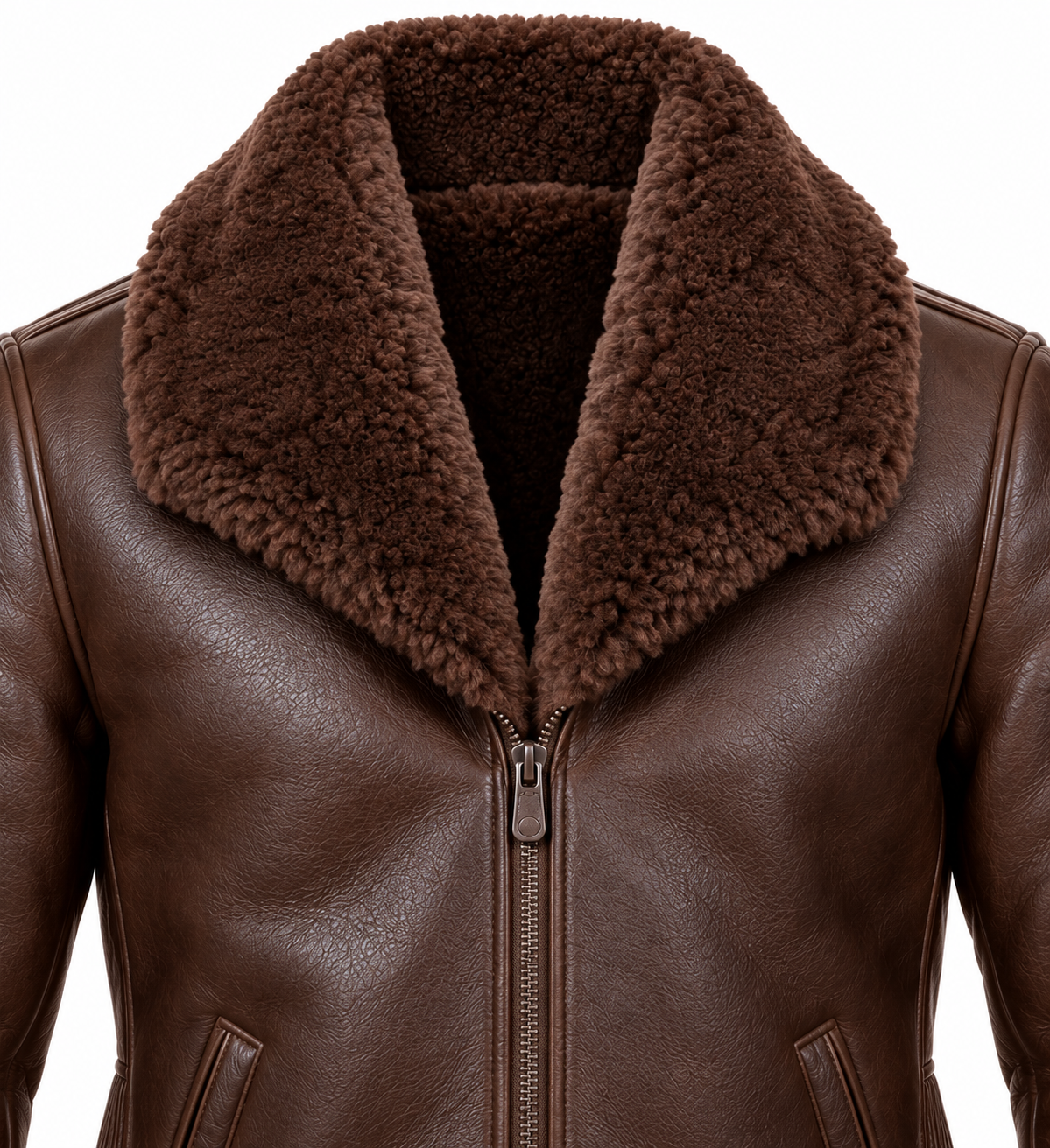 Men’s Brown Sheepskin Shearling Accordion-Side Shawl-Collar Jacket — SH090