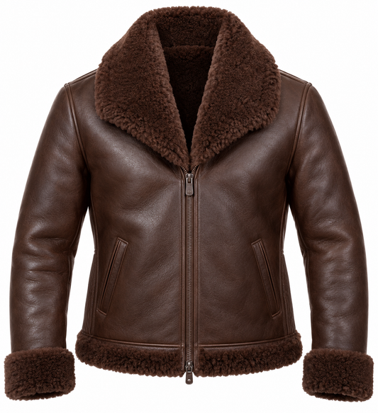 Men’s Brown Sheepskin Shearling Accordion-Side Shawl-Collar Jacket — SH090