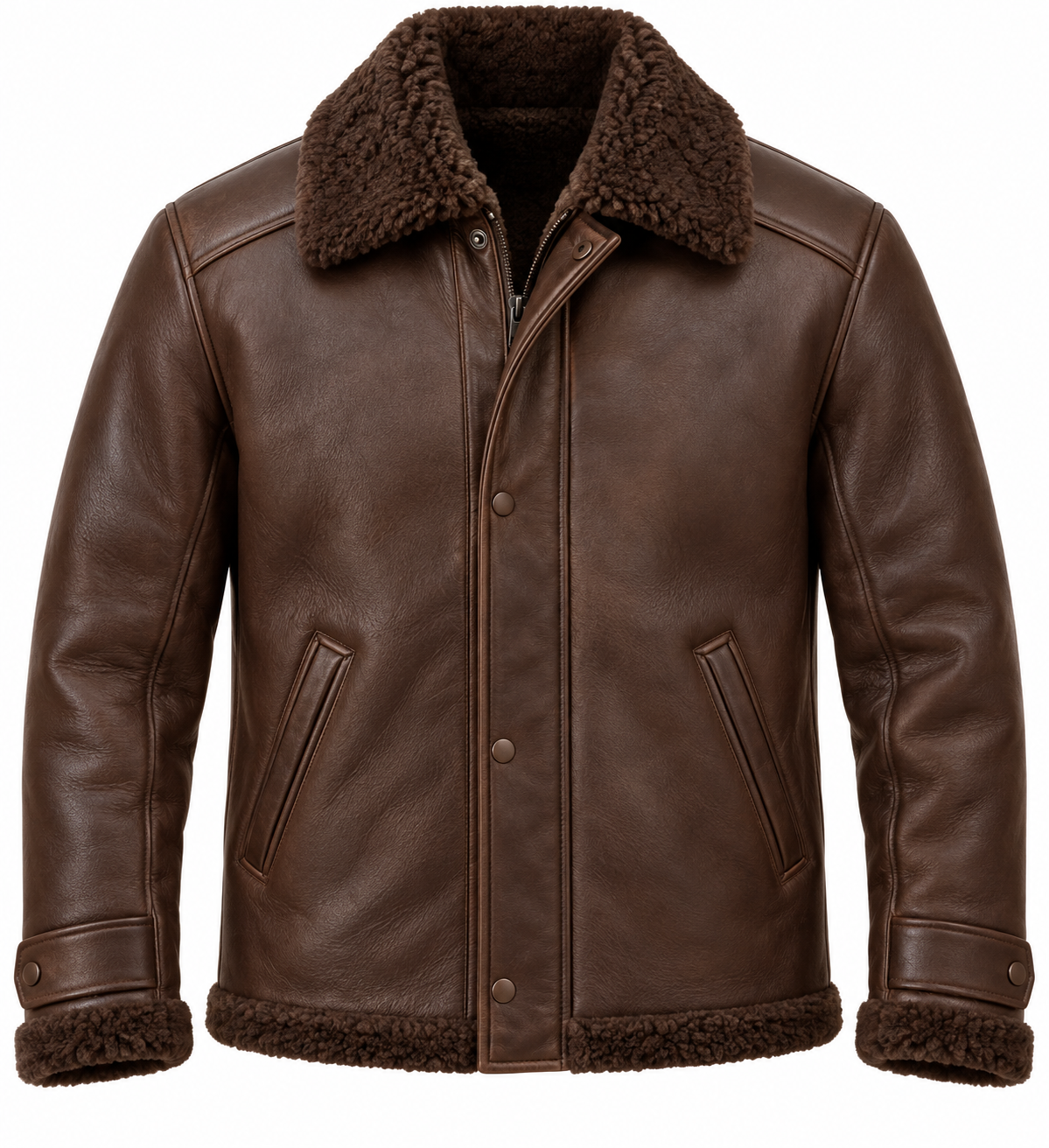 Men’s Brown Sheepskin Shearling Slanted-Welt Field Jacket — SH091