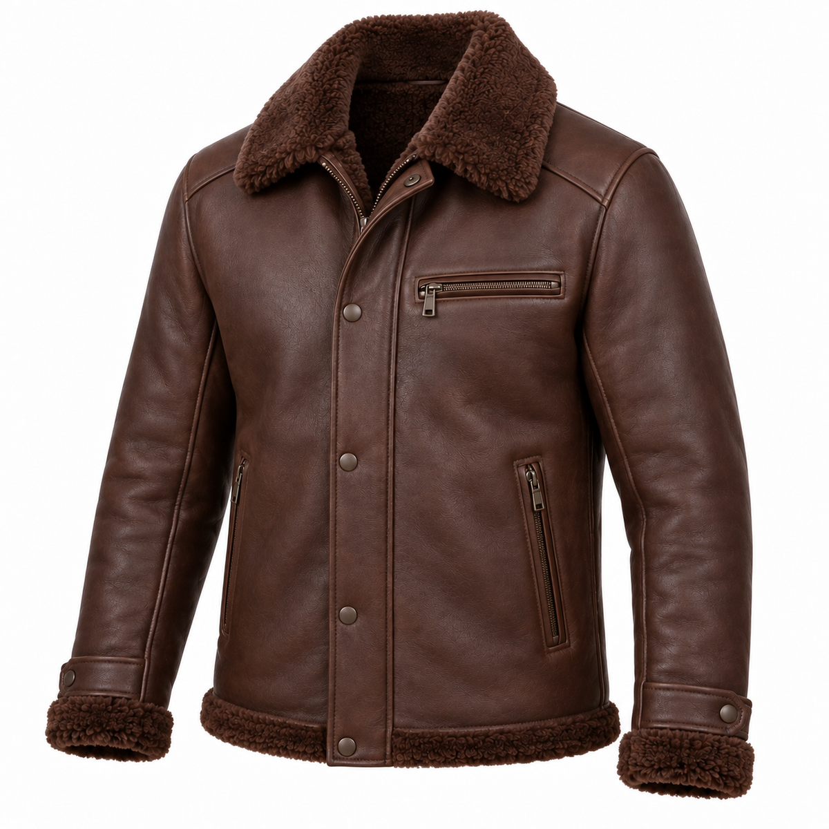 Men’s Brown Sheepskin Shearling Twin-Zip Field Jacket — SH092
