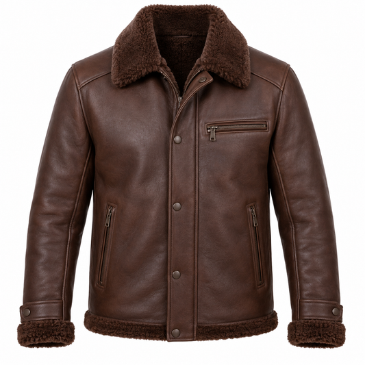 Men’s Brown Sheepskin Shearling Twin-Zip Field Jacket — SH092