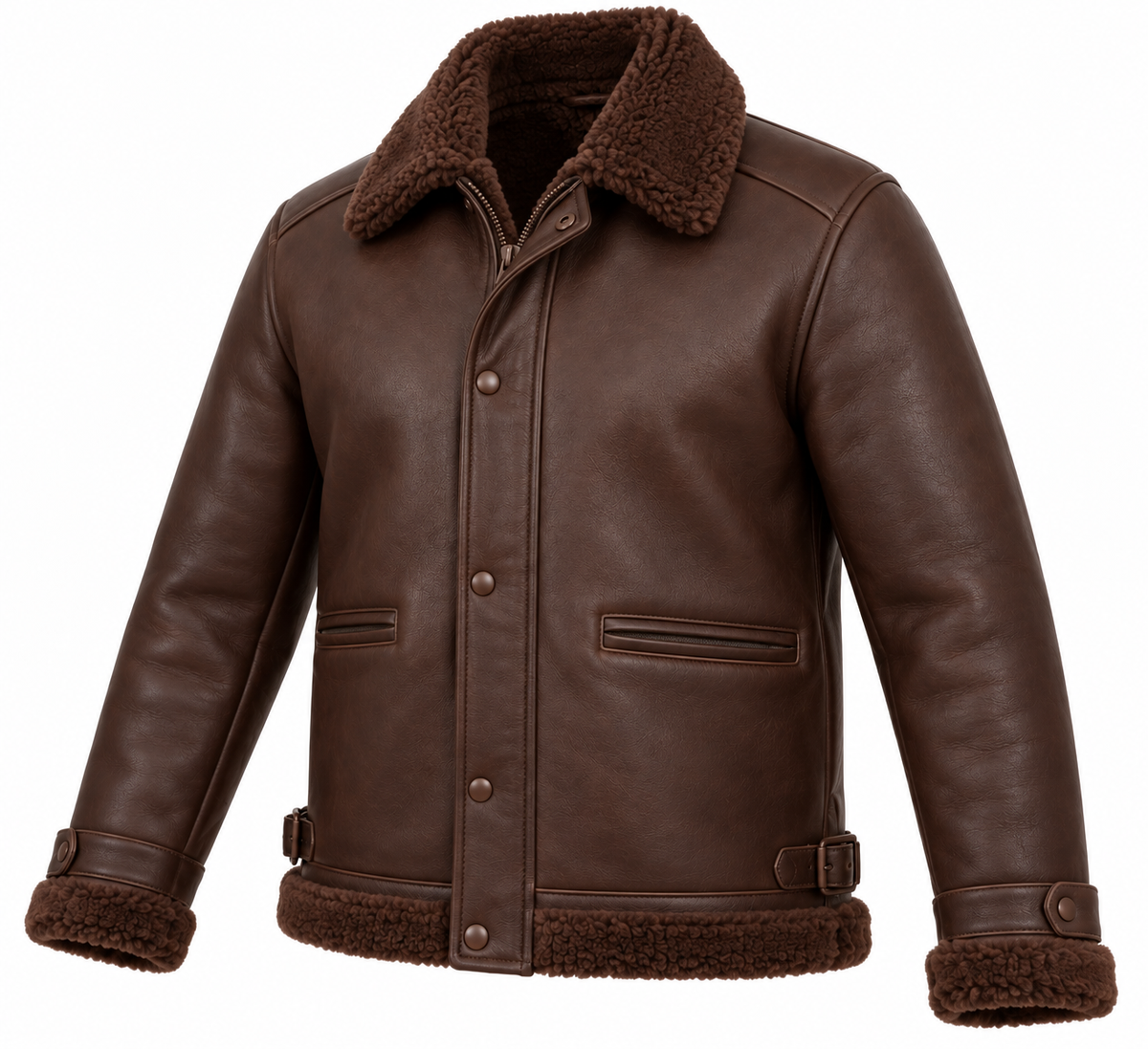 Men’s Brown Sheepskin Shearling Buckle-Waist Field Jacket — SH093