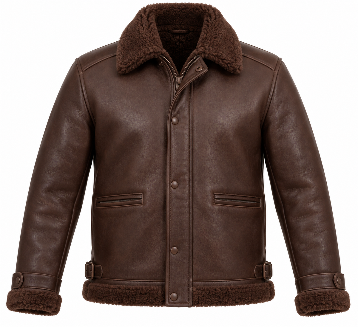 Men’s Brown Sheepskin Shearling Buckle-Waist Field Jacket — SH093
