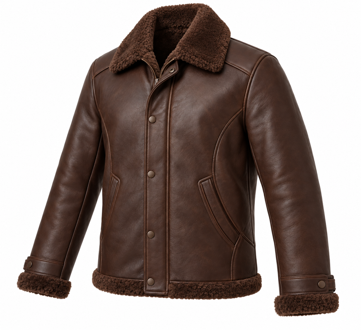 Men’s Brown Sheepskin Shearling Curved-Panel Field Jacket — SH095