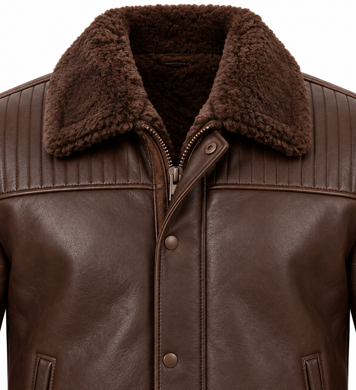 Men’s Brown Sheepskin Shearling Channel-Yoke Field Jacket — SH097