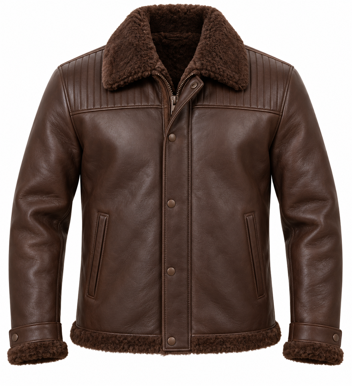 Men’s Brown Sheepskin Shearling Channel-Yoke Field Jacket — SH097